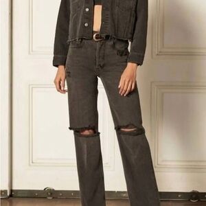 Boyish Black Distressed Straight Leg Jeans